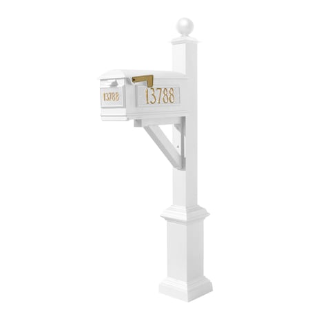 Qualarc Mailbox, (3 Cast Plates) Square Base & Large Ball Finial, (White) WPD-SB1-S4-LM-3P-WHT